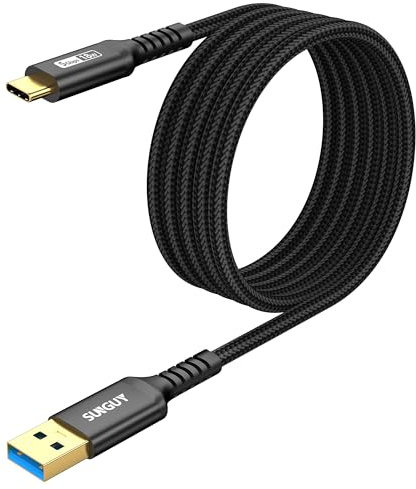 SUNGUY Câble USB C, 3 m Câble USB A vers C 5 Gbps Câble en nylon tressé de Compatible avec iPhone 16/15 Pro Max, Galaxy S24 S23 S22, Android Auto-Noir