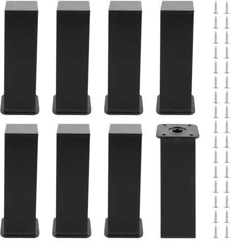 YAYODS Lot de 8 pieds de meubles noirs 15 cm – Pieds carrés réglables – Pieds de meubles réglables en hauteur – Pieds de meubles en métal avec vis pour canapés, armoires, armoires TV, tables basses,