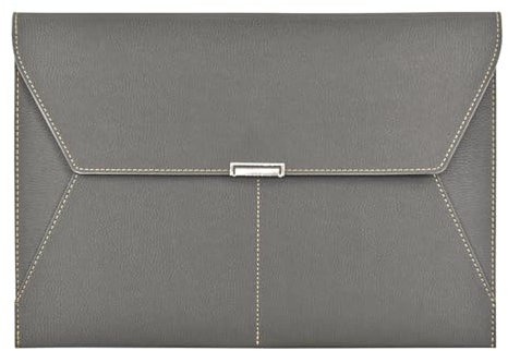 VANRA Porte-documents en cuir imperméable avec 3 poches, enveloppes de classement pour papier format A4 avec fermeture magnétique à bouton-pression (gris)