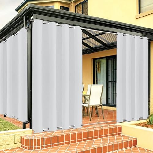 FicaRico Outdoor Vorhänge Wetterfest mit ösen Oben und Unten, Outdoor Vorhang Wasserdicht Winddichte Blickdicht Outdoor Gardine für Pavillon Terrasse Veranda - 1 Stück, Weiß, B183xH183cm
