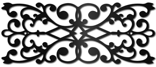CREATCABIN Floral Metal Wall Decor Black Metal Wall Art Rustic Hollow Rectangle Iron Flower Hanging Wall Sculpture Mandala Wall Decoration for Living Room Home Office Garden Balcony 11.8x4.7Inch