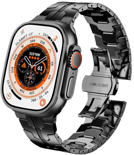 DEALELE Strap Compatible with Apple Watch 41mm 40mm 38mm, Thin Iron Man Stainless Steel Metal Replacement Bands for iWatch Series 9/8 / 7/6 / 5/4 / 3 / SE Women Men, Black