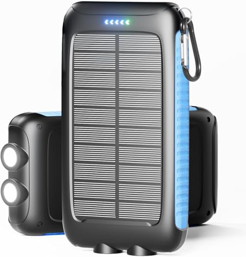 Nuynix Solar Charger, 20000mAh Portable Solar Power Bank - IPX5 Waterproof with Built-in Solar Panel and LED Flashlight, Solar Phone Charger