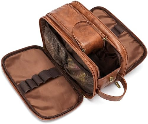 Laripwit Kulturbeutel Herren PU-Leder Kulturtasche Klein Wasserdicht Waschtasche für Reise Toiletttasche Männer Organizer Dopp Kit Kosmetiktasche im Badezimmer mit einem Nass-Trockenbeutel