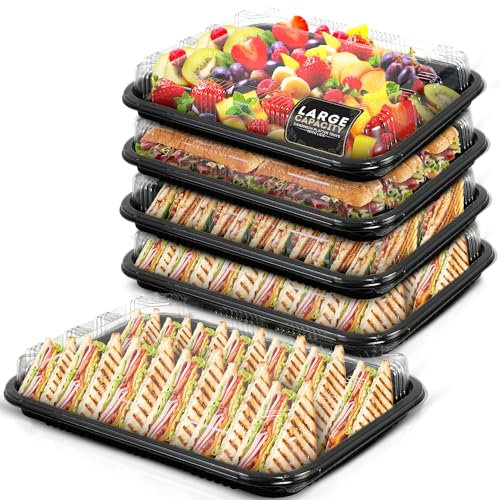 Coselena 10 Pack Sandwich Platter Trays with Lids - Washable Serving Platters for Everyday Use & Catering with Sticker Labels - Ideal Food Storage Containers for Sushi, Party Food, and Sandwiches