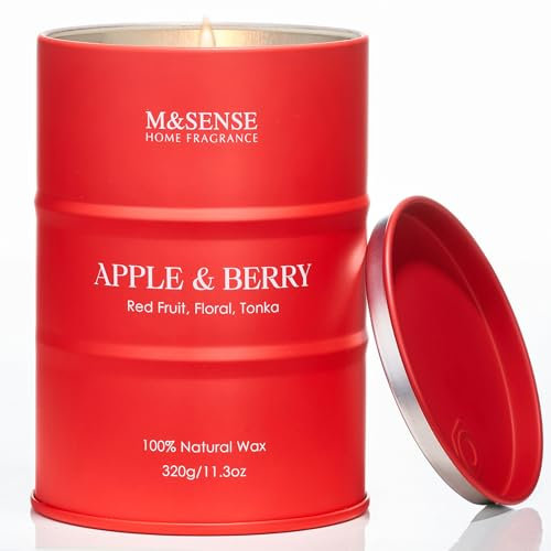 M&SENSE Apple Berry Candles Duftkerzen im Glas herbst Sojawachs 320g 70 Stunden langsame Verbrennung Ungiftige fruchtig-blumige Duftkerzen. Weihnachts- und Dankesgeschenk für Frauen