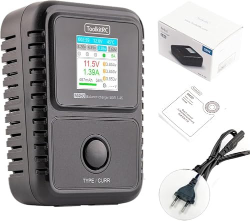 ToolkitRC LiPo Ladegerät Balance M450 Akku Ladegerät Entlader RC Auto Akku Ladegerät für 2~4S LiPo/LiHV/Life Drone/RC Auto/Luft Modell Balance Ladegerät (EU Modell)