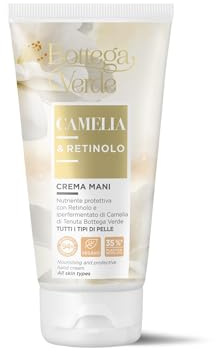 Bottega Verde - Crema Mani, Camelia e Retinolo, 75 ml, Nutriente e Protettiva, con Retinolo e Iperfementato di Camelia, per Mani Morbide e Profumate