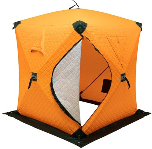 Zelt zum Eisfischen, Tragbares und Freistehend Angeln Zelt für Angler, Faltbare Campingzelt mit Reißverschluss und Handtasche, Fishing Shelter Zelt für Doppelten Personen (Orange)