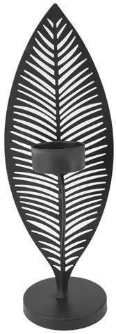 HOHXFYP Metal Leaf Candle Holder, Unique Leaf Shape Candlestick Stand, Wrought Iron Candle Holder for Dining Room Home Decor (Black)