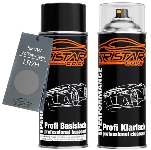 TRISTARcolor Autolack Spraydosen Set für VW/Volkswagen LR7H Indium Grau Metallic Basislack Klarlack Sprühdose 400ml
