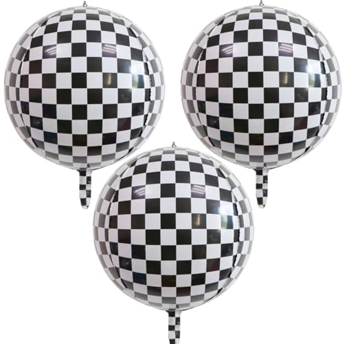 3 pcs 22 inch Checkered Balloon Racing Foil Balloon for Racing Party Car Theme Party Decoration