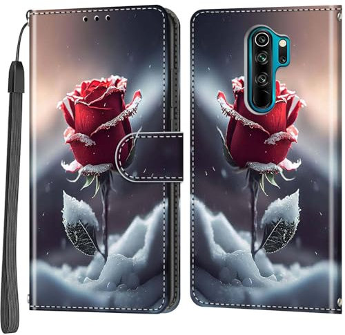 Salanheo Handyhülle für Xiaomi Redmi Note 8 Pro Hülle, Magnetische Flip Stoßfeste Schutzhülle mit Standfunktion Kartenfächern Klapphülle Handytasche Rosen
