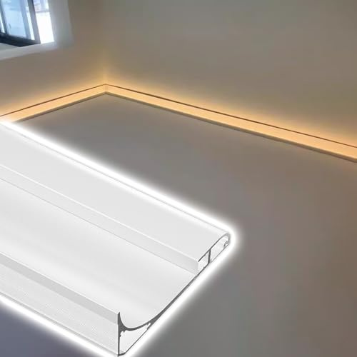 Gouttière LED Plinthe à Led pour le cinéma, les centres commerciaux, les bureaux et la maison, Moulure à Led en aluminium blanc sans bande LED, Canal à Led découpable avec adaptateurs d'angle(1m/39.4i