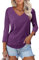 Rapbin Purple Tunic Tops for Women Solid Shirts 3/4 Long Sleeve Tunic Blouse V Neck Basic Casual T Shirts Summer 2025