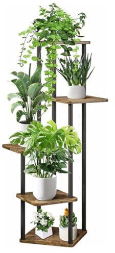 5 Niveaux Support Plantes en Métal Bois,Porte Plante Interieur Exterieur,étagère Plante Meuble,Support de Plante,Supports de Pots de Fleurs,Décoratif Présentoir pour Salon Balcon
