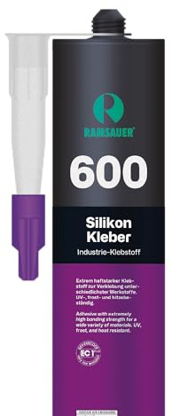 RAMSAUER 600 Silikon Kleber - 310ml Kartusche, hervorragende Haftung, Verklebungen im Innen- und Außenbereich, Glas, Metall, Kunststoff, Holz, ABS-Kunststoff, Treppenstufen, anti-korrosiv (Schwarz)