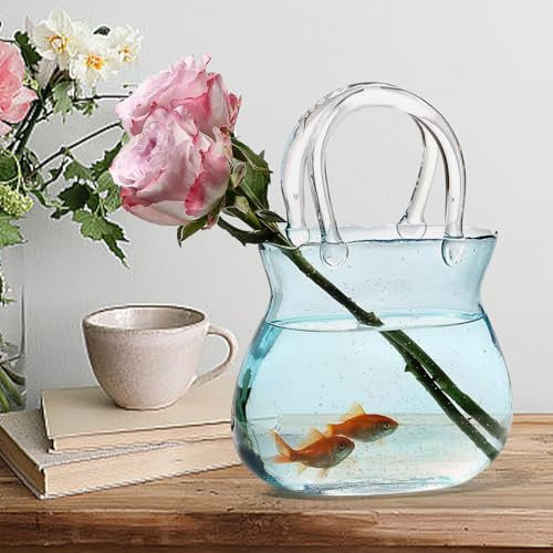 Glass Purse Vase, Creative Bubble Handbag Flower Vase, Clear Glass Purse VaseDecorative, Bag GlassVases, HandbagVase & Fish Bowl, ClearVase For Centerpieces For Home Decor