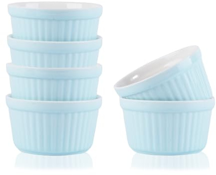 Creme Brulee Schalen 6 Stück 200ml Souffleformen Ofenfest Creme Brulee Auflaufförmchen Soufflé Tassen zum Backen Creme Brulee Schalen Keramik Formen Ofenfeste Hüllen (Blau)