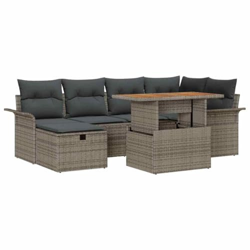 vidaXL Garten-Sofa-Set 7 STK. Grau Poly-Rattan, Garten und Terrasse, modernes Möbel, robuster modulare Sofagarnitur, UV-beständiges Rattan-Lounge, Flexible Sitzgelegenheit