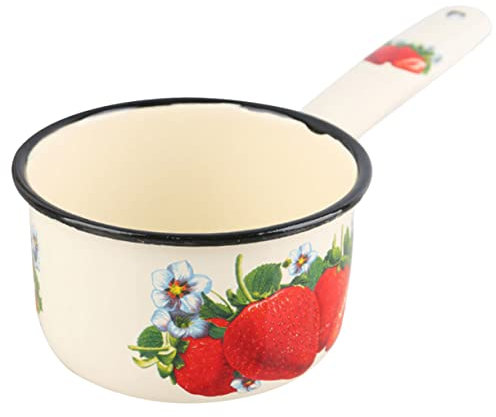 FUNOMOCYA Mestolo Per Acqua Smaltato Manico Lungo, Pentola Per Latte e Scaldaburro Smaltato, Padella Fondo Piatto Adatta Per Cucina Quotidiana e Alimenti Per Ragazzo Ragazza