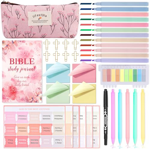gyoyede Bibelstudium-Set, Tagebuch-Set mit 12 Textmarkern, 90 Bibel-Etiketten, Bibel-Zubehör-Set, für Frauen, christliches Geschenk, 41-teilig