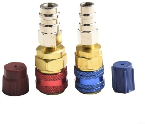 Yuanpgky Lot d'adaptateurs d'extension de coupleur rapide pour climatisation de voiture avec connecteurs latéraux haut et bas Bleu Rouge Système de jauge de collecteur AC Montage à 180 degrés