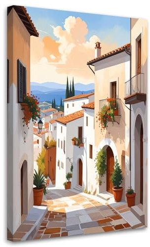 Feeby Bilder - Foto Geschenk - Toskana Straßen Landschaft - 40x60 1tlg - Leinwandbilder Wohnzimmer - Wandbild über dem Bett - Bild Schlafzimmer - Aesthetic Zimmer Deko - Modern Pictures