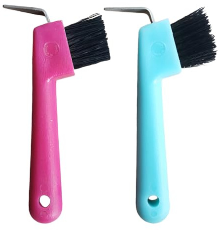 WHYCNJL 2 Pezzi Spazzola per Cavalli, Raschietto per Zoccoli di Cavalli, Capre e Asini, con Spazzola Estremamente Stabile e Impugnatura Ergonomica, Colore Casuale