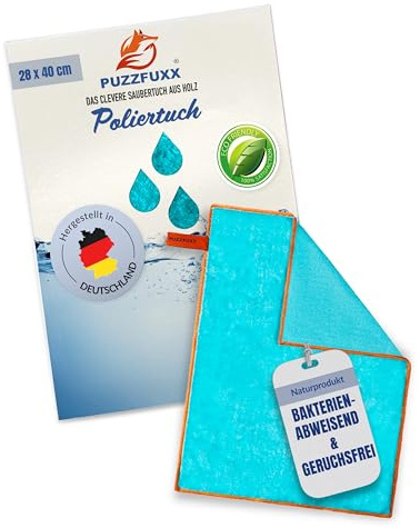 PUZZFUXX Poliertuch Naturfaser 28x40 cm, ohne Chemie, streifenfrei, Türkis | Politurtuch, Polierlappen, selbstreinigend, nachhaltig, Glasreinigung, Lackpflege, Hochglanz, Spiegel, Fenster, waschbar