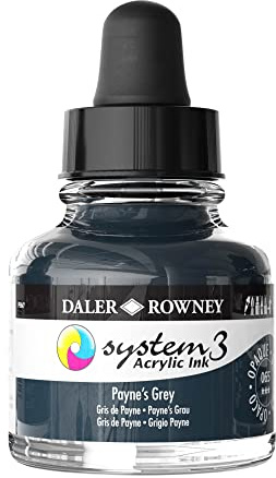 Daler-Rowney System3 Acrylic Ink, Glass Bottle with Dropper, Opaque, 1oz - 29.5 ml, Payne's Grey
