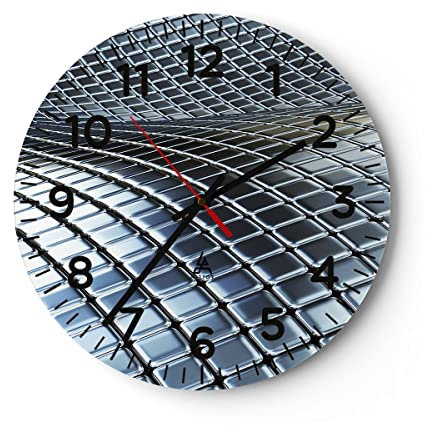 Modern Wanduhr Metall Matte Chrom Aluminium 40x40cm Rund Groß Wand Uhr Glas Analog Zimmeruhren Küche Büro Wohnzimmer Glasuhr Wall Clock Dekoration Design Wanddekoration Küchenuhr C4AR40x40-2574