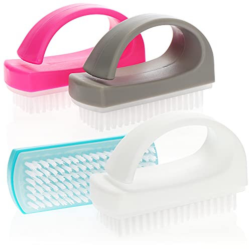 com-four® 4X Handbürste - Nagelbürste mit Griff - Handwaschbürste, Reinigungsbürste in blau, weiß, pink und grau (04 Stück - Farbmix 3)