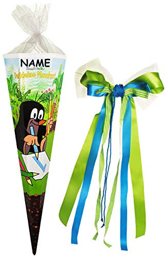 alles-meine.de GmbH Schultüte - Der kleine Maulwurf - Pauli - 85 cm - eckig - incl. Name und große 3-D Effekt Schleife - Tüllabschluß - Zuckertüte - mit/ohne Kunststoff S..