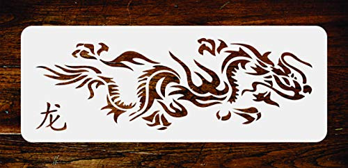 Pochoir Dragon Japonais - 23 x 7,5 cm - Réutilisable - Pochoir mural asiatique chinois