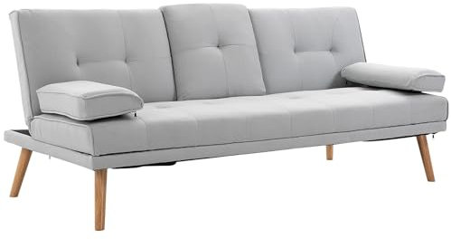 HOMCOM 3 Seater Sofa Bed Scandi Style Recliner Thick Cushions Convertible Adjustable Split Back Middle Table w/Armrest Cup Holder 72H x 181W x 77Dcm