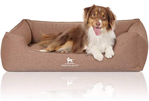 Knuffelwuff Orthopädisches Hundebett Leano aus Velours mit Handwebcharakter XXL 120 x 85cm Hellbraun - abnehmbarer Bezug - waschbar - für große, mittelgroße und kleine Hunde