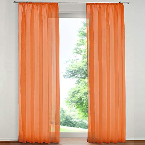 SIMPVALE 2er Set Vorhang durchsichtig Einfarbig Voile-Vorhänge mit Schienenhaken für Gardinen Schlafzimmer Wohnzimmer Balkon, Orange, 140X175 cm