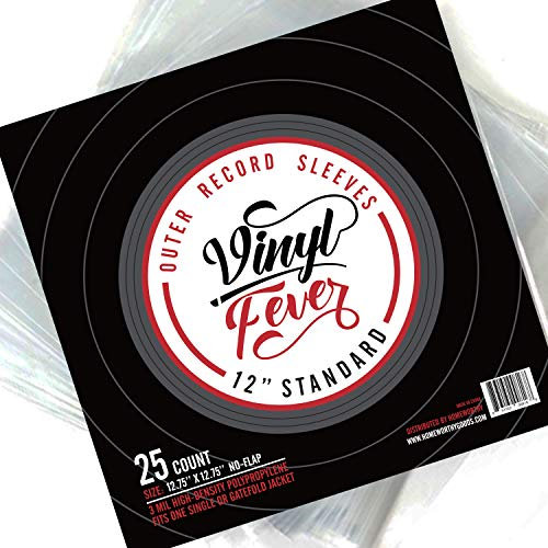 Vinyl Fever Record Sleeves [25 Pack] - Outer Album Covers With Premium Clarity - Durable 3 Mil Thick Polypropylene Sleeves for 12 Inch LPs and Archival Album Storage