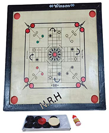 Mittelgroßes Karrombrett aus Holz mit Münzen, Striker und Puder, Größe 66 cm, Karrom-Brett, Freundschaftsspiele, glatte Spielfläche, Familien-Indoor-Spiel mit Münzen