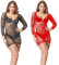 2 Pack Vestido Sexy Semitransparente para Mujer, Mangas Largas Mini Corta Falda Cadera de Rejillas Ajustada Bodycon de Club Fiesta con Mallas Lencería Erótica