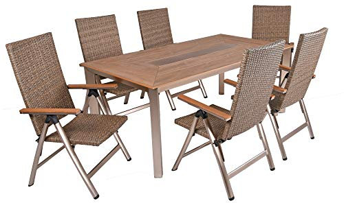 7tlg. Polyrattan Tischgruppe Florence Garten Sitzgruppe Outdoor Hochlehner braun