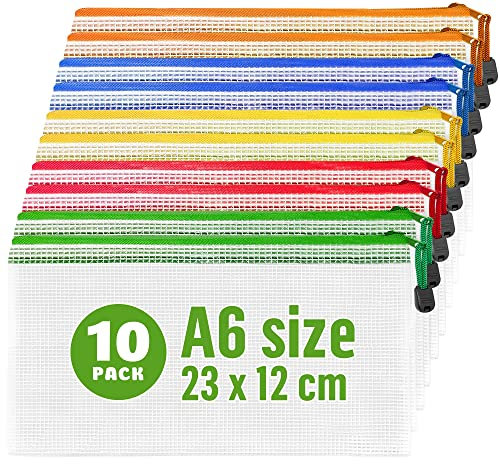 10er Pack Dokumententasche A6 23x12 cm - Wasserdichte Dokumententasche Reißverschluss Beutel Mit Reißverschluss für Quittungen Rechnungen Kosmetikartikel Schreibwaren Reisezubehör Mesh Tasche