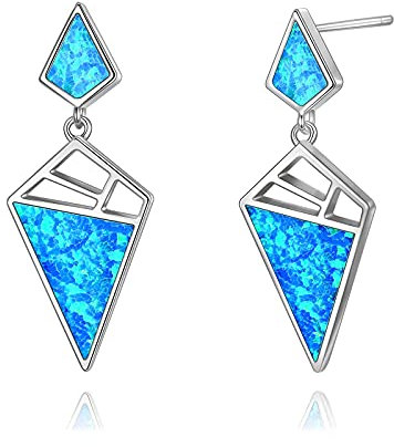 YFN Opal Sterling Silber Ohrringe - Tropfen Ohrstecker Blau Hängend Baumeln - Geschenk für Damen Mädchen