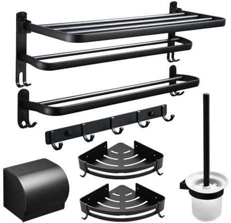 Handtuchhalter Bad Handtuchhalter Rack 60CM Space Aluminium Eckregal Wandhalterung Papierhalter WC Badzubehör-Set