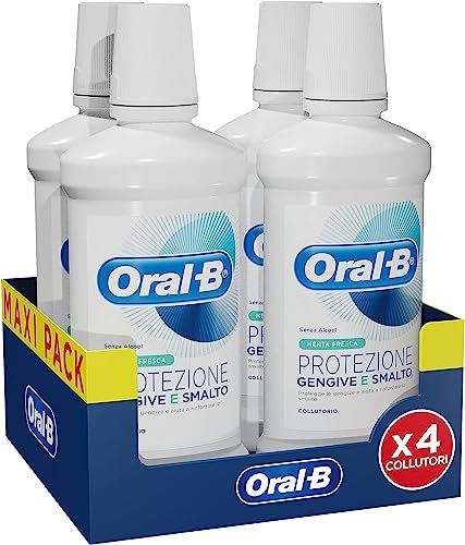 Oral-B Collutorio Gengive e Smalto dei Denti, Previene la formazione delle Carie, Protegge e Rinforza lo Smalto, Senza Alcool, Menta, Alito Fresco a Lungo, Maxi Formato da 4 Confezioni X 500 ml