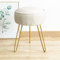 LUE BONA Pleated Vanity stool, Velvet Round Dressing Table Stool, Footrest Ottoman with Golden Steel Legs for Living Room, Bedroom, White