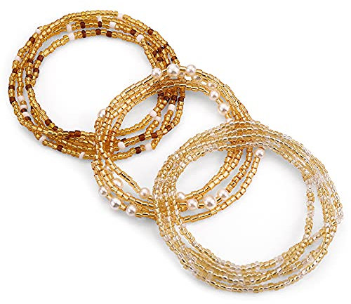 3 Pièces Chaine Tour de Taille de Perles Ensemble Coloré Eté Africain Waist Beads Elastique Taille Perle Bikini Chaîne Corps Chaîne Perlée Taille Bijoux Chaine Ventre Femme et Filles