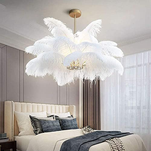 ZHLFDC Lampade, Moda Creativa Luce Romantica Lampada Da Soffitto Di Lusso Con Piume Di Struzzo 3 Luci Lampadario Di Piume Bianche Creativo E14 Lampadario Di Lusso Romantico Illuminazione Camera Da Let