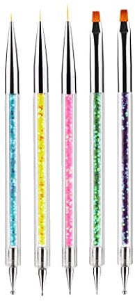 LANDOT 5Pcs Doubel Ended Nail Art Brushes - Nail Dotting Pen Liner Brush - Manicure Point Drill Drawing Painting Tools Set for DIY Nail Art Designs